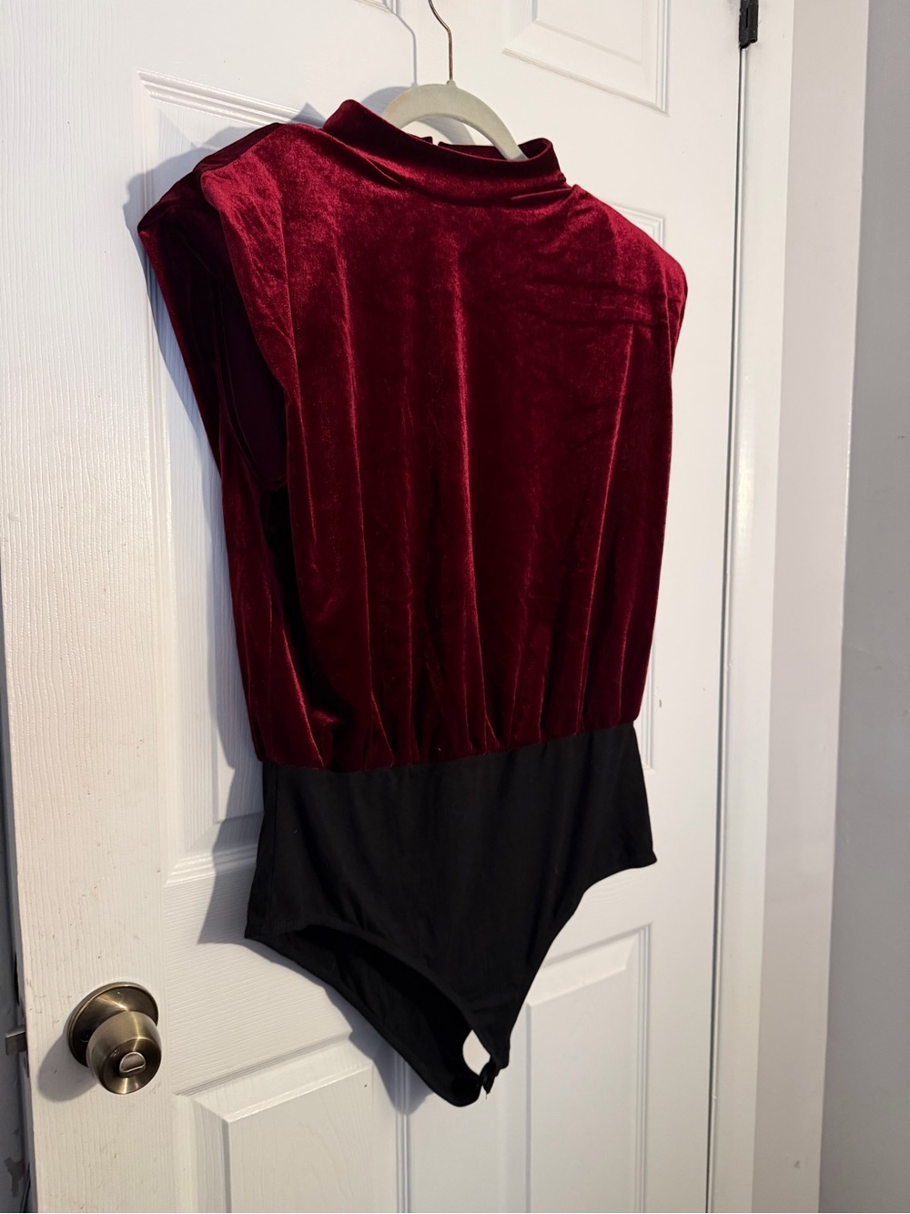 Velvet Burgundy and Black Sleeveless Bodysuit